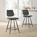 Benzara Leather Upholstered and Metal Counter Height Stool with Stitch Details, Black BM187625 Black Metal & Leather BM187625