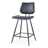 Benzara Leather Upholstered and Metal Counter Height Stool with Stitch Details, Black BM187625 Black Metal & Leather BM187625