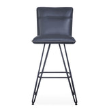 Benzara Metal Leather Upholstered Bar Height Stool with Hairpin Style Legs, Pack of Two, Blue and Black BM187626 Blue and Black Leather & Metal BM187626