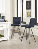 Benzara Metal Leather Upholstered Bar Height Stool with Hairpin Style Legs, Pack of Two, Blue and Black BM187626 Blue and Black Leather & Metal BM187626