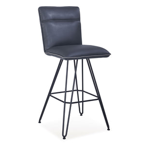 Benzara Metal Leather Upholstered Bar Height Stool with Hairpin Style Legs, Pack of Two, Blue and Black BM187626 Blue and Black Leather & Metal BM187626