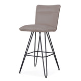 Benzara Metal Leather Upholstered Bar Height Stool with Hairpin Style Legs Set of 2, Taupe and Black BM187627 Taupe and Black Leather & Metal BM187627