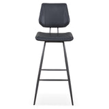 Benzara Leather Upholstered and Metal Bar Height Stool with Stitch Details, Black BM187628 Black Metal & Leather BM187628