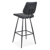 Benzara Leather Upholstered and Metal Bar Height Stool with Stitch Details, Black BM187628 Black Metal & Leather BM187628