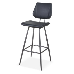 Benzara Leather Upholstered and Metal Bar Height Stool with Stitch Details, Black BM187628 Black Metal & Leather BM187628