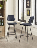 Benzara Leather Upholstered and Metal Bar Height Stool with Stitch Details, Black BM187628 Black Metal & Leather BM187628