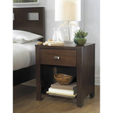 Benzara Wooden Nightstand with One Drawer and One Shelf, Brown BM187629 Brown Wood BM187629