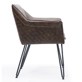 Benzara Leather Upholstered Metal Chair with Diamond Stitched Details, Rustic Brown and Black BM187634 Brown and Black Leather and Metal BM187634