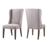 Benzara Fabric Upholstered Wooden Chair with Demi Wing Back Design, Set of 2, Brown and  Gray BM187635 Brown and  Gray Wood and Fabric BM187635