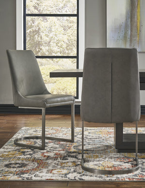 Benzara Leather Upholstered Chair with U Shaped Base, Chrome and Gray BM187638 Silver and Gray Metal and Leather BM187638