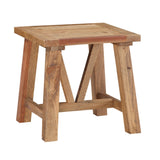 Benzara Pine Wood End Table with Trestle Reinforced Sawhorse Base, Brown BM187639 Brown Pine wood BM187639