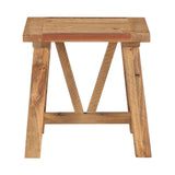 Benzara Pine Wood End Table with Trestle Reinforced Sawhorse Base, Brown BM187639 Brown Pine wood BM187639