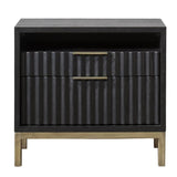 Benzara Wood and Metal Nightstand with Scalloped Drawer Fronts, Black and Brass BM187643 Black and Brass Wood & Metal BM187643