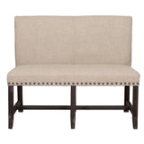 Benzara Fabric Upholstered Pine Wood Bench with Nail Head Trim, Black and Beige BM187649 Beige and Black Pine Wood and Fabric BM187649