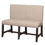 Benzara Fabric Upholstered Pine Wood Bench with Nail Head Trim, Black and Beige BM187649 Beige and Black Pine Wood and Fabric BM187649