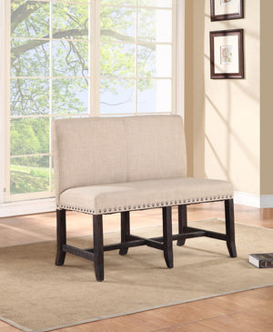 Benzara Fabric Upholstered Pine Wood Bench with Nail Head Trim, Black and Beige BM187649 Beige and Black Pine Wood and Fabric BM187649