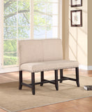 Benzara Fabric Upholstered Pine Wood Bench with Nail Head Trim, Black and Beige BM187649 Beige and Black Pine Wood and Fabric BM187649