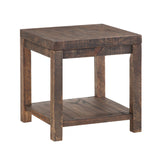 Benzara Wooden End Table with One Shelf, Taupe Brown BM187651 Brown Reclaimed wood and Pine Wood BM187651