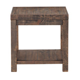 Benzara Wooden End Table with One Shelf, Taupe Brown BM187651 Brown Reclaimed wood and Pine Wood BM187651