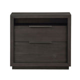 Benzara Wooden Nightstand with Two Drawers and One Open Shelf, Gray BM187666 Gray Wood BM187666