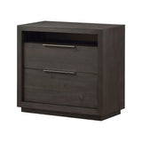 Benzara Wooden Nightstand with Two Drawers and One Open Shelf, Gray BM187666 Gray Wood BM187666