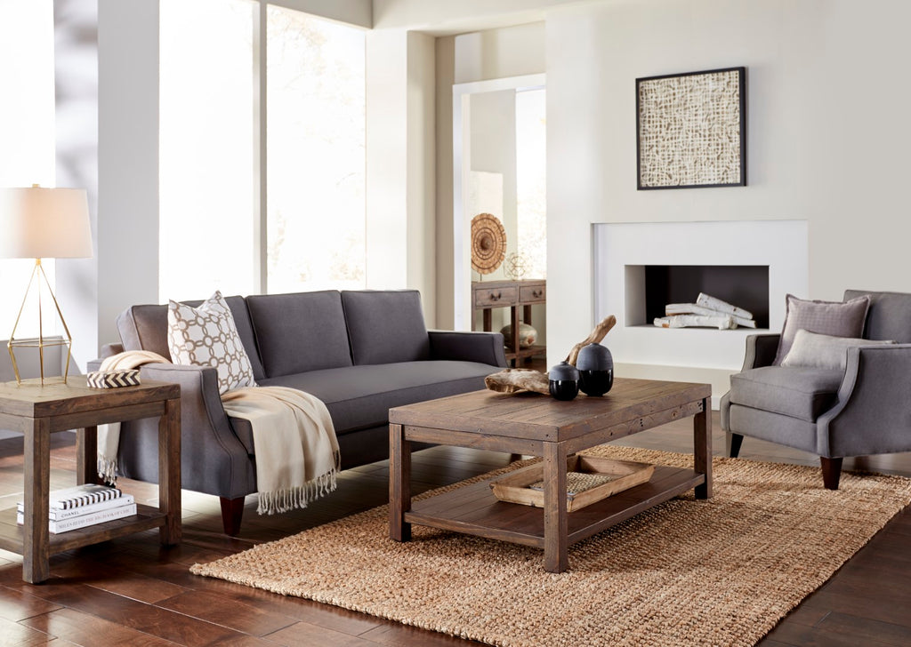 Wooden Coffee Table with One Shelf Taupe Brown English Elm