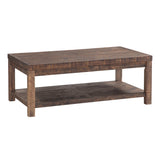 Benzara Wooden Coffee Table with One Shelf, Taupe Brown BM187671 Brown Reclaimed wood and Pine Wood BM187671