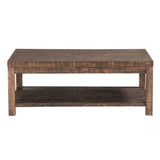 Benzara Wooden Coffee Table with One Shelf, Taupe Brown BM187671 Brown Reclaimed wood and Pine Wood BM187671