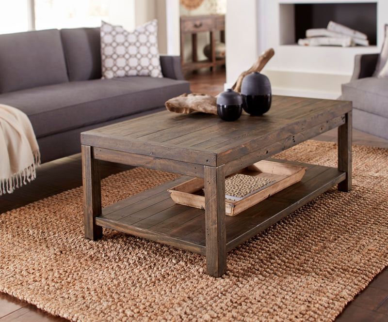 Wooden Coffee Table with One Shelf Taupe Brown English Elm