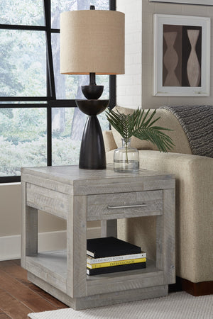 Benzara Acacia Wood End Table with One Open Shelf and One Drawer, Gray BM187676 Gray Acacia Wood BM187676