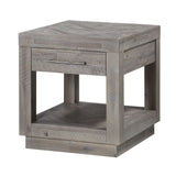 Benzara Acacia Wood End Table with One Open Shelf and One Drawer, Gray BM187676 Gray Acacia Wood BM187676