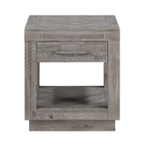 Benzara Acacia Wood End Table with One Open Shelf and One Drawer, Gray BM187676 Gray Acacia Wood BM187676