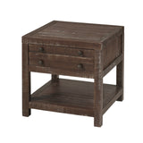 Benzara Solid Wood End Table with One Drawer and One Shelf, Brown BM187684 Brown Solid Wood BM187684