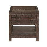 Benzara Solid Wood End Table with One Drawer and One Shelf, Brown BM187684 Brown Solid Wood BM187684