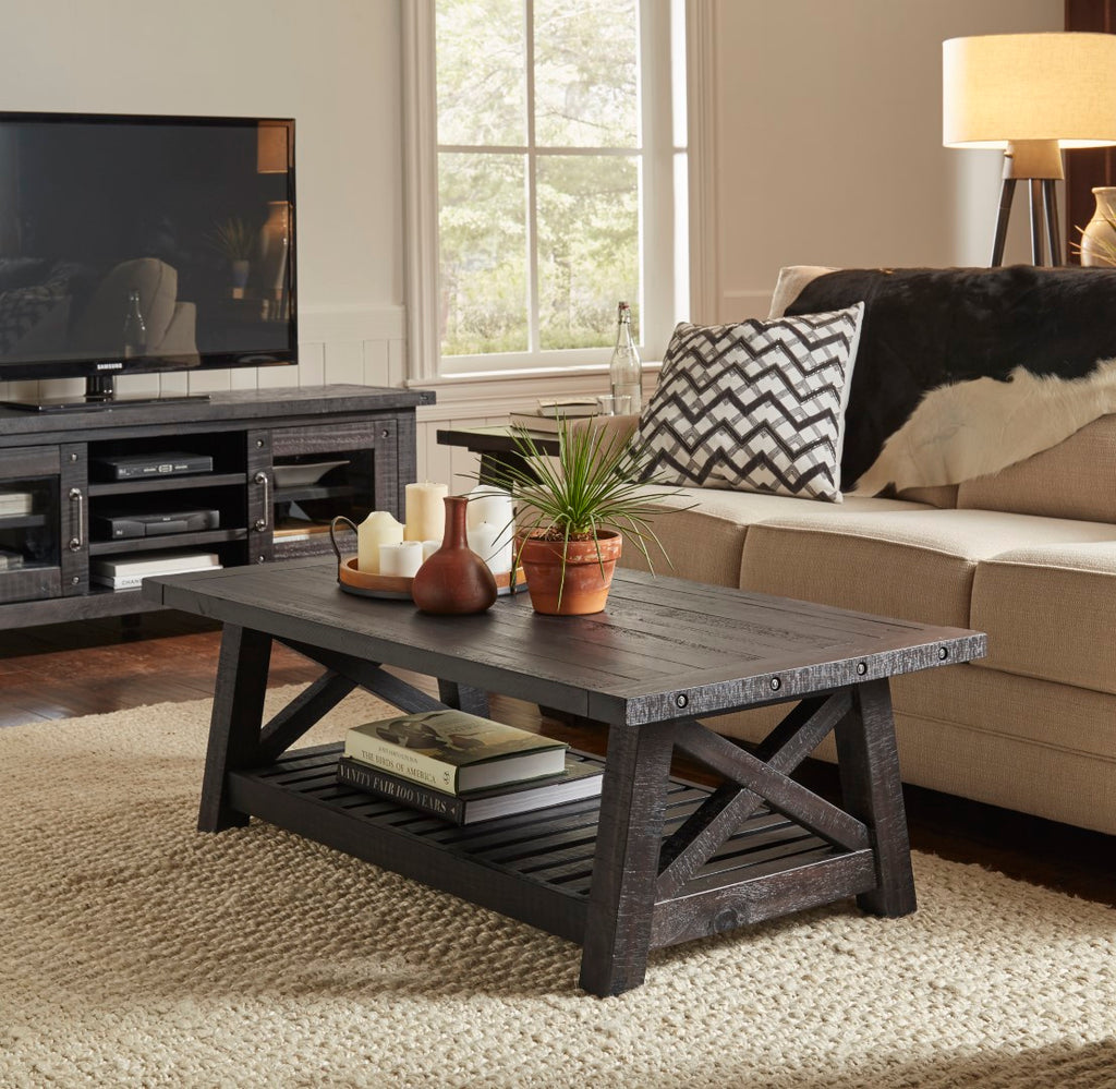 Pine Wood Coffee Table with Exposed Hardware Brown English Elm