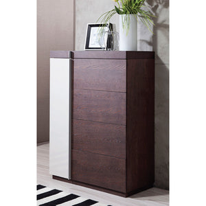 Benzara Modern Dual Tone Chest with Four Spacious Drawers, Brown and White BM187690 Brown, White Wood Metal and Mirror BM187690