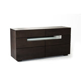 Benzara Contemporary Style Wooden Dresser with Multiple Drawers and LED Light, Brown and Gray BM187702 Brown and Gray MDF and Melamine BM187702