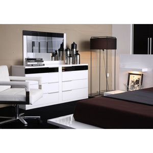 Benzara Rectangular Wooden Dresser with Eight Drawers and Aluminum Handles, Black and White BM187714 White and Black MDF Aluminum BM187714