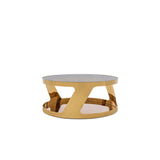 Benzara Round Stainless Steel Coffee Table with Tempered Glass Top, Gold BM187724 Gold Stainless steel and Glass BM187724