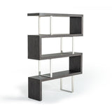 Benzara Maze Shape Modern Style Wooden Bookcase with Steel Support, Gray And Silver BM187726 Gray and Silver Wood and Stainless Steel BM187726