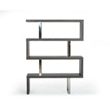 Benzara Maze Shape Modern Style Wooden Bookcase with Steel Support, Gray And Silver BM187726 Gray and Silver Wood and Stainless Steel BM187726