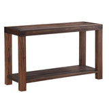 Benzara Rectangular Console Table with Tenon Corner Joints and Bottom Shelf , Brick Brown BM187772 Brown Solid Acacia Wood BM187772