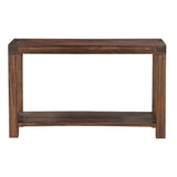 Benzara Rectangular Console Table with Tenon Corner Joints and Bottom Shelf , Brick Brown BM187772 Brown Solid Acacia Wood BM187772