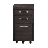 Benzara Three Drawers Solid Pine Wood File Cabinet with Rolling Casters, Cafe Brown BM187800 Brown Solid Pine Wood Metal BM187800