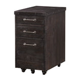 Benzara Three Drawers Solid Pine Wood File Cabinet with Rolling Casters, Cafe Brown BM187800 Brown Solid Pine Wood Metal BM187800