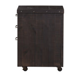 Benzara Three Drawers Solid Pine Wood File Cabinet with Rolling Casters, Cafe Brown BM187800 Brown Solid Pine Wood Metal BM187800