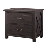 Benzara Two Drawer Wooden File Cabinet with Metal Handle Pull and Crossed Side Plank, Cafe Brown BM187809 Brown Wood and  Metal BM187809