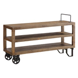 Benzara Two Tier  Pine Wood Media Console with Metal Base, Russet Brown BM187812 Brown Wood Metal BM187812