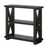 Benzara Two Tier Wooden Bookshelf with Exposed Bolts and Rustic Cross Bracing, Cafe Brown BM187813 Brown Wood BM187813