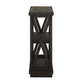 Benzara Two Tier Wooden Bookshelf with Exposed Bolts and Rustic Cross Bracing, Cafe Brown BM187813 Brown Wood BM187813